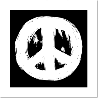 Ragged Brush-Stroke Peace Sign White Posters and Art